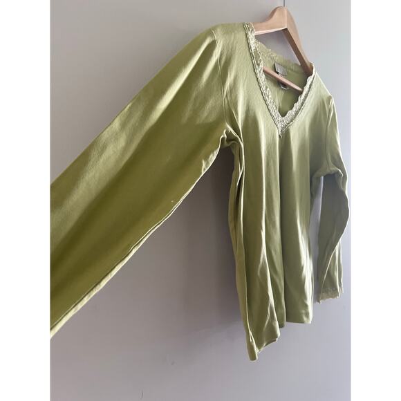 Sigrid Olsen Sport Lime Green Long Sleeve Shirt w Lace Detail Size Medium JL - Picture 5 of 8